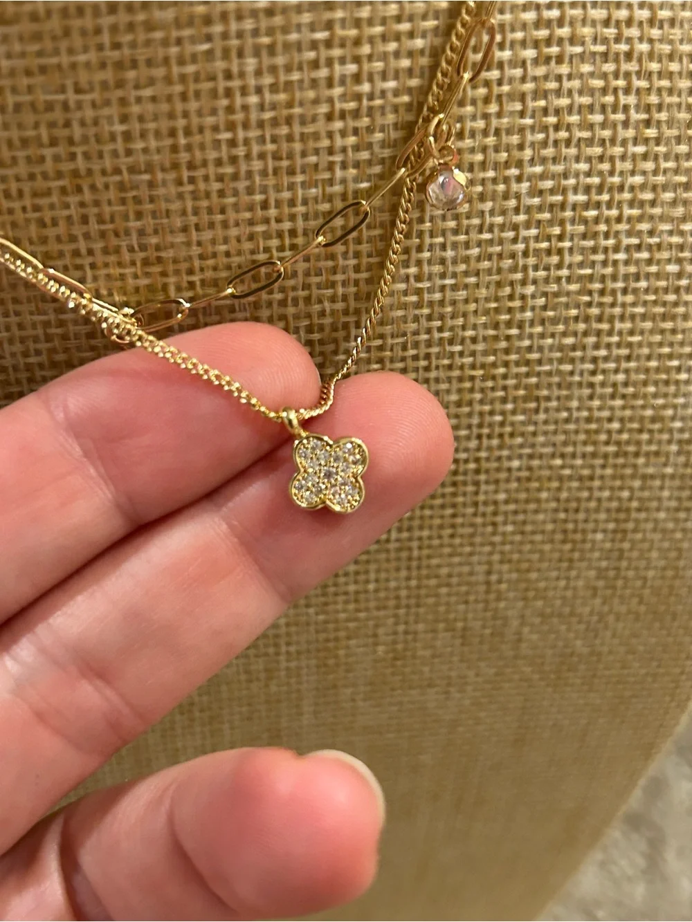 Guess Gold-Tone Layered Clover & CZ Station Necklace